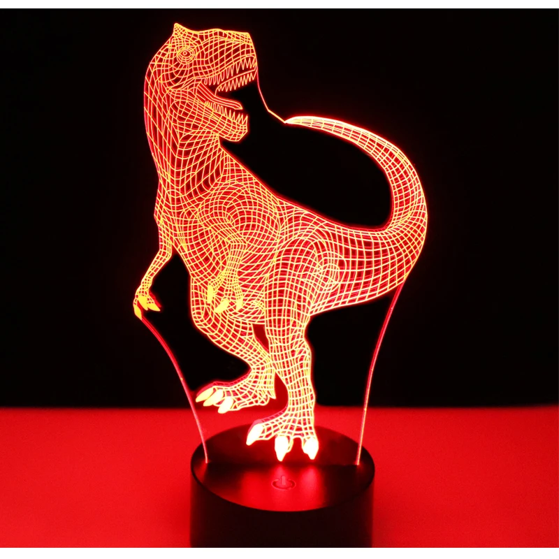 

3D светодиодные ночные светильники счастливый Тираннозавр Рекс Динозавр с 7 видов цветов свет для украшения дома лампа удивительная визуали...
