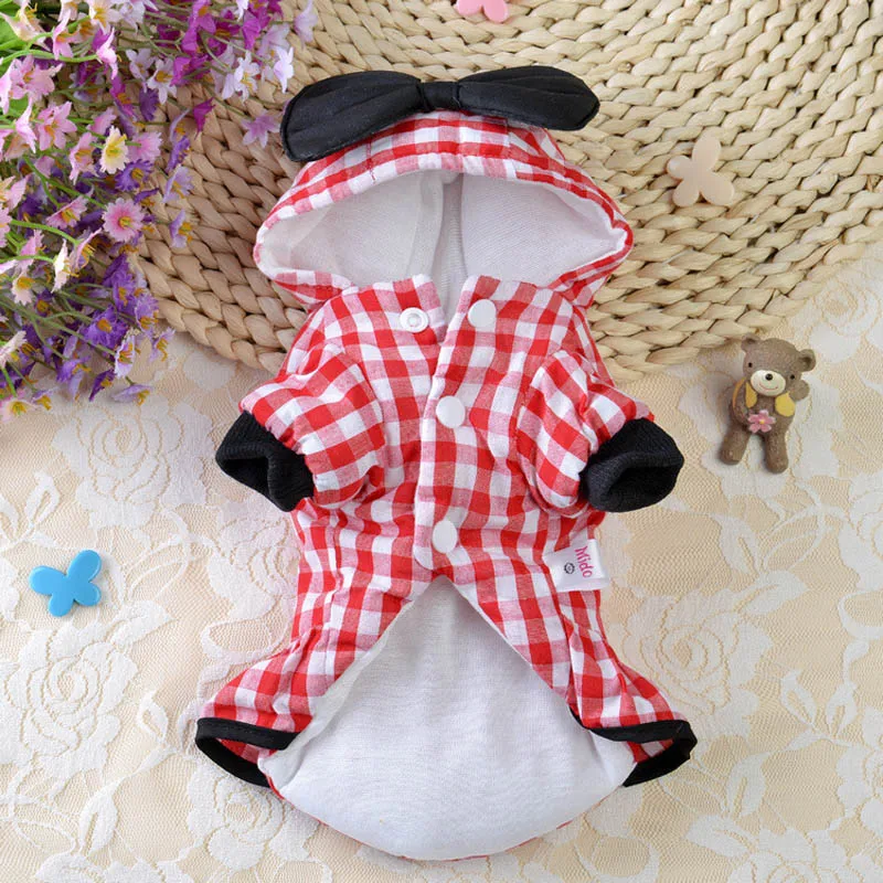 Модное теплое пальто с бантом для собак зимняя шапка капюшоном куртки клетчатая