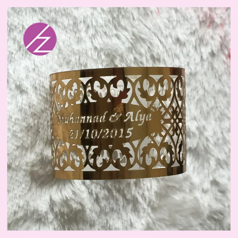 100 шт Горячая блестящая золотая лазерная резка бумажные кольца для салфеток