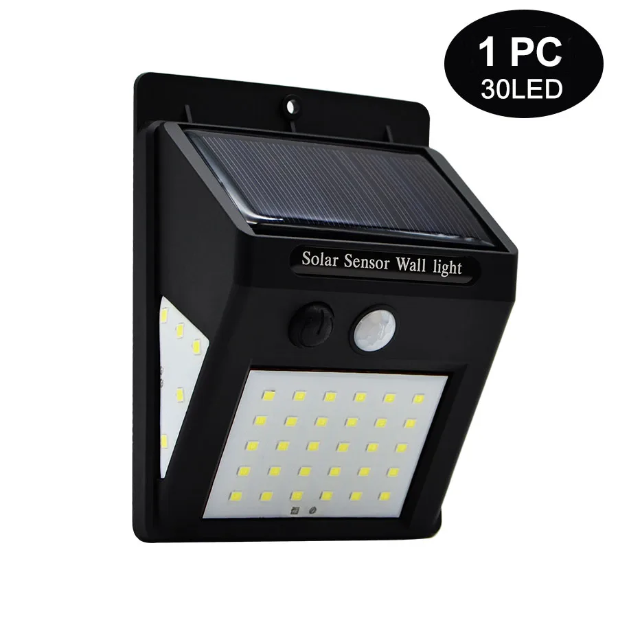 1pc 30LED Lamps 30/40 светодиодный солнечный свет стены лампы на солнечных батареях движения PIR Сенсор Водонепроницаемый светильник Открытый Путь Сад Безопасности Светильник 3 односторонний световой - Испускаемый цвет: 1pc 30LED Lamps