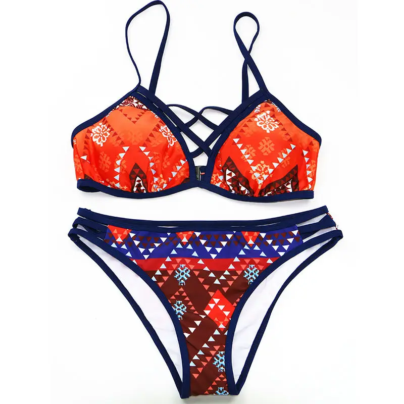 2016 Крючком Бикини Strappy Крест Повязки Купальники Женщины Мягкий Swimwuit Ретро