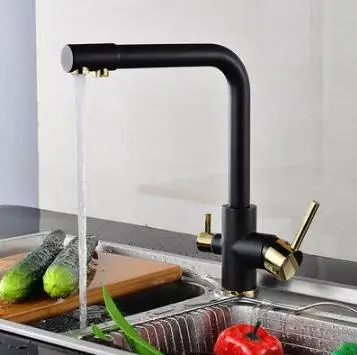 Black with Gold 3 Way Tap 304 нержавеющая сталь кран для питьевой воды фильтр для воды очиститель смесители кухни раковины Mutfak Musluk краны XT-86 - Цвет: Black with Gold