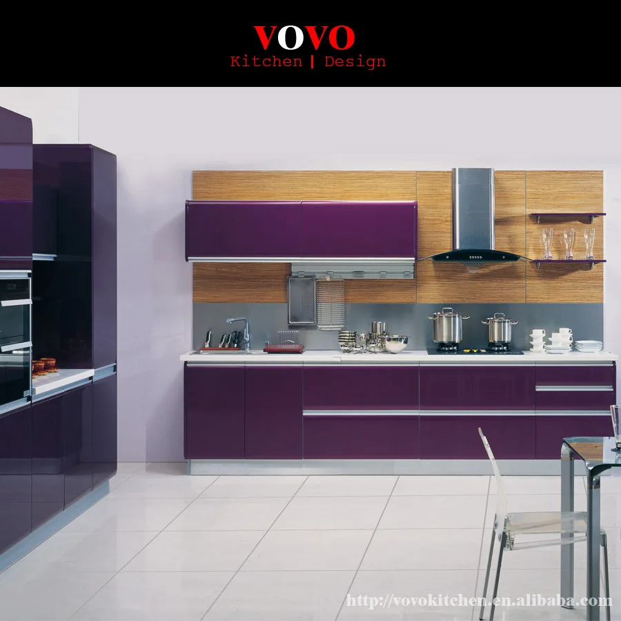 Современные кухонные шкафы фиолетового цвета без ручки | Строительство и ремонт