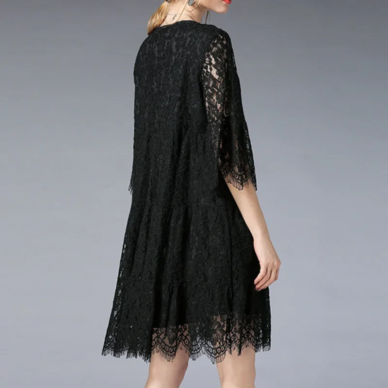 Новинка 2019 года винтажное женское платье с круглым вырезом и кружевом длинное