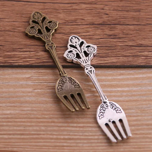 fork Pulchrode 6 шт Смешанные Два цвета трендовые цветы винтажная вилка, ложка, посуда Подвески для изготовления ювелирных изделий Шарм P6495 - Окраска металла: fork