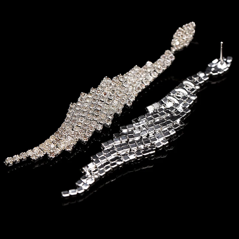 Висячие серьги Стразы с австрийскими кристаллами серебряные серьги-подвески