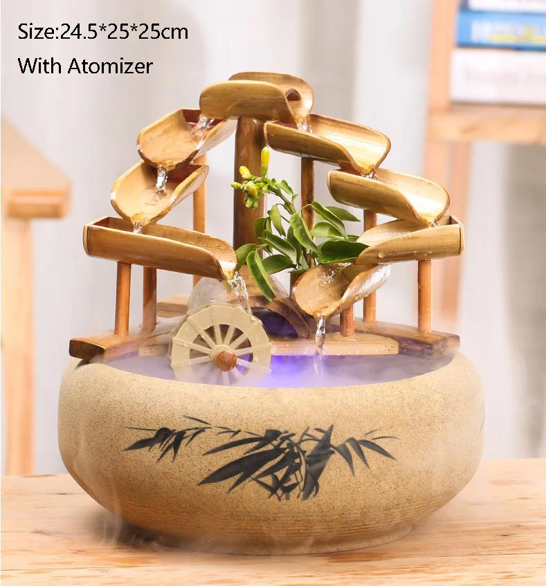 110/220V ручной Скульптура бамбук Керамика воды фонтан-испаритель сад Feng Shui рулевого колеса автомобиля декоративные украшения для подарка на день рождения - Цвет: E