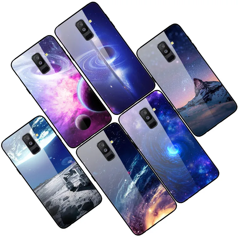 Для samsung Galaxy A6 Plus чехол из закаленного стекла с изображением планеты Космос чехол-накладка для samsung A6 Plus A605F+ жесткий чехол из поликарбоната