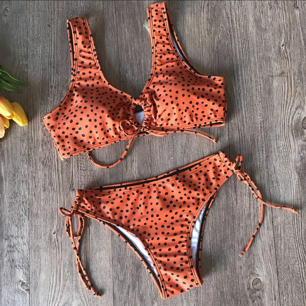 Женский бикини сексуальный раздельный купальник в горошек из двух частей