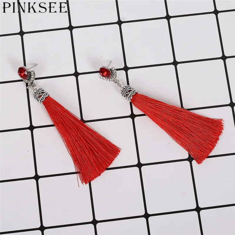 Pinksee 3 цвета Волокно длинной кисточкой Серьги Модные украшения 2017 богемский