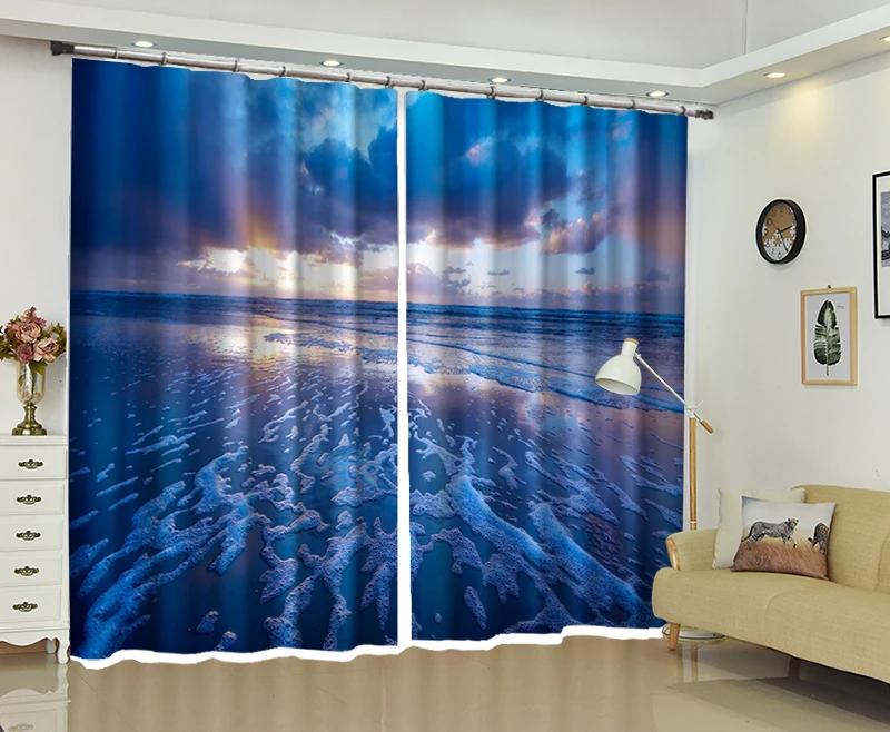 

Beach Landscape In The Evening High-precision Shade 3D Curtain for Living Room or Hotel Drapes Cortians