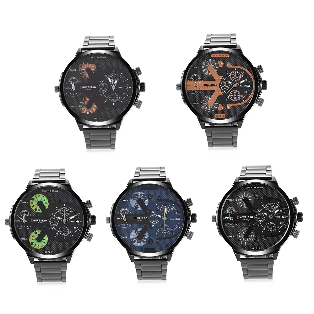 Брендовые кварцевые деловые мужские часы со стальными полосками спортивные