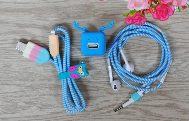 Хороший подарок милый мультфильм USB кабель наушников протектор набор с намотки кабеля Наклейки шнур спираль протектор для iphone 5 6 6s 7 plus