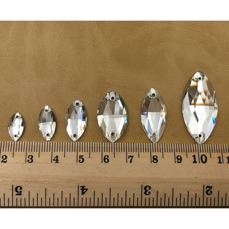 

White Horse Eye Sew On Rhinestones With 2 Holes Crystal Clear Flatback Rhinestone For DIY Wedding Dress Decoration Accessory