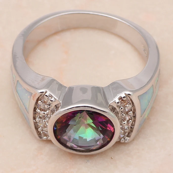 Кольцо для женщин с фантастическим мистическим кристаллом белое огненное