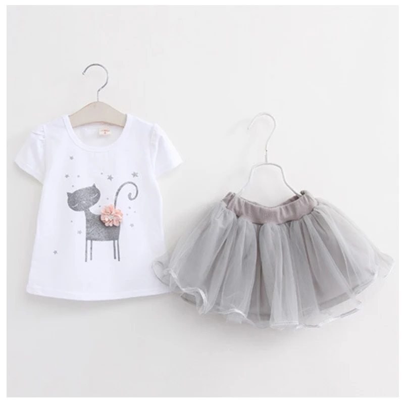 Комплект одежды милый свитшот с мультяшным принтом футболка + юбка из газовой