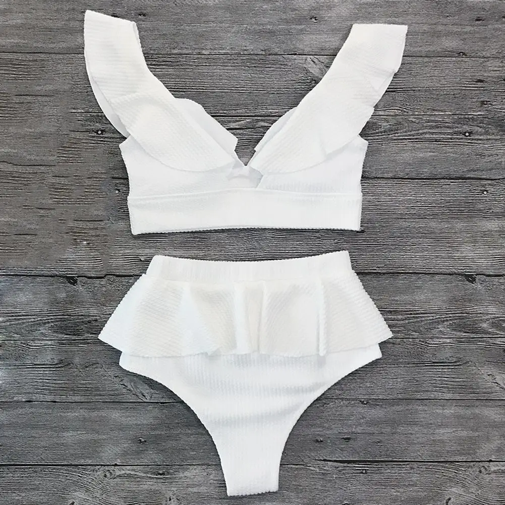

Summer V Neck High Waist Ruffled Bikini Set Two-piece Women Swimsuit Swimwear