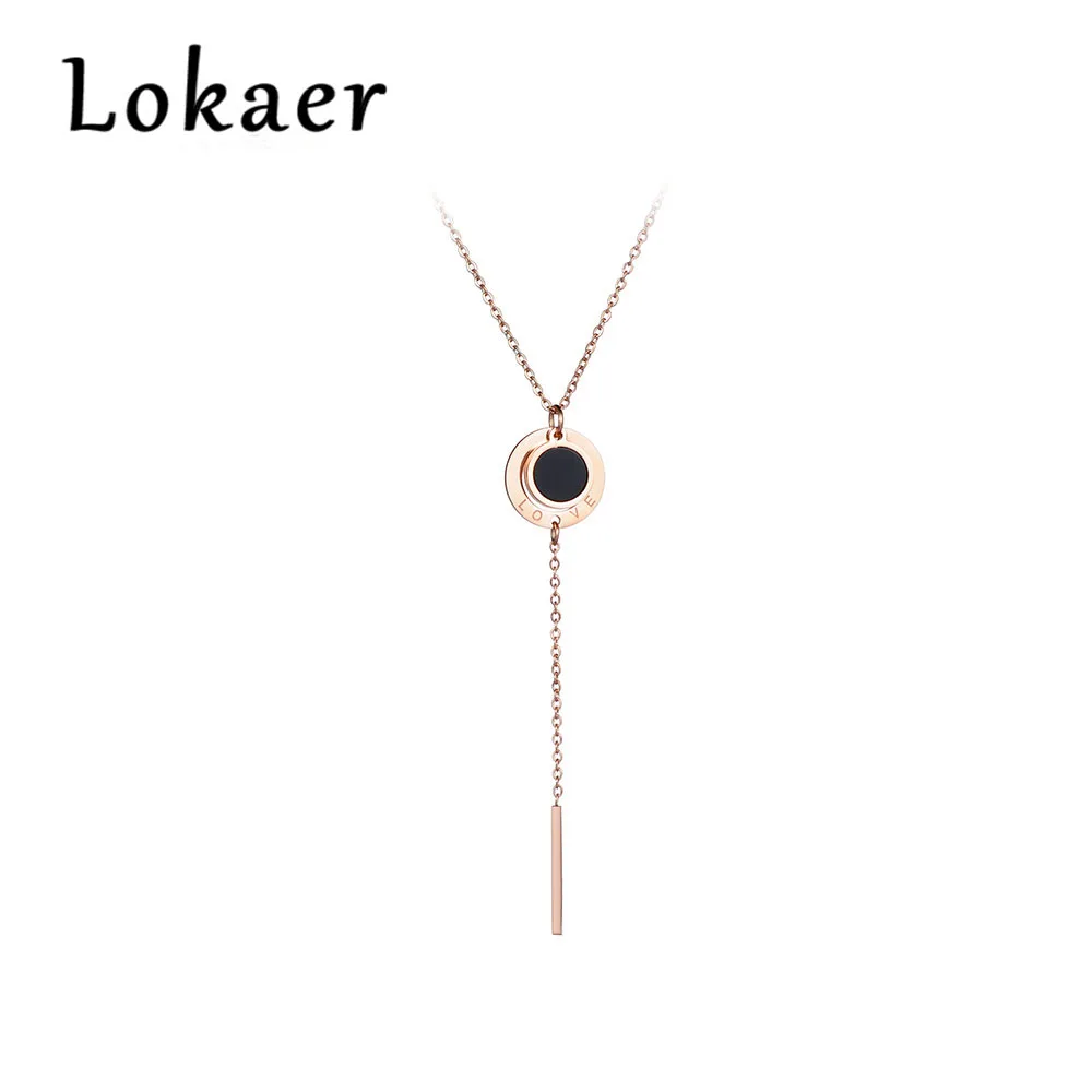 Lokaer 316L нержавеющая сталь любовь кисточкой кулон ожерелье s ювелирные изделия роскошное розовое золото цвет ожерелье с раковинами для женщин N17047 - Окраска металла: Rose Gold Color