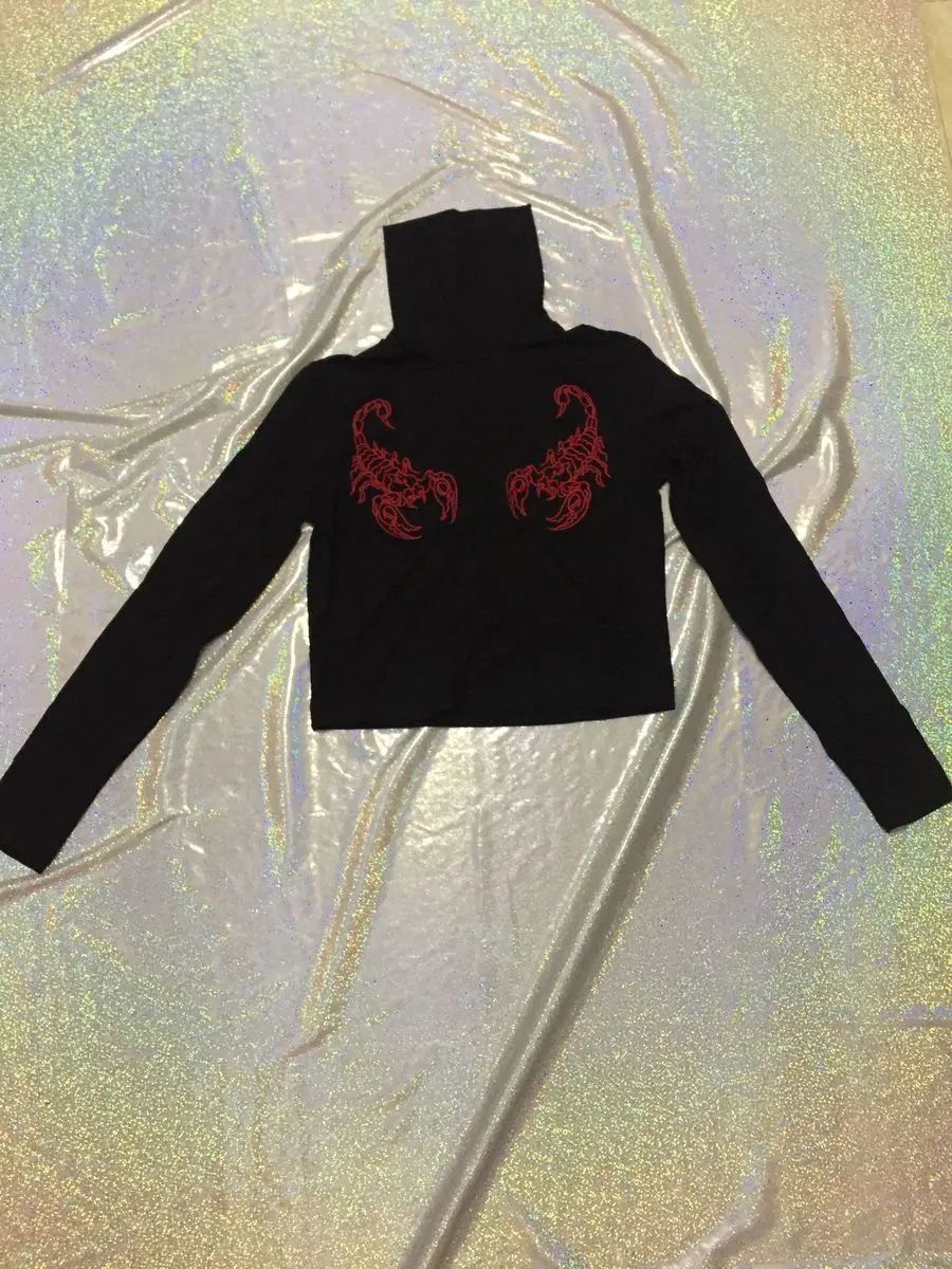 Черная облегающая футболка с длинным рукавом в стиле Харадзюку горлом Скорпион