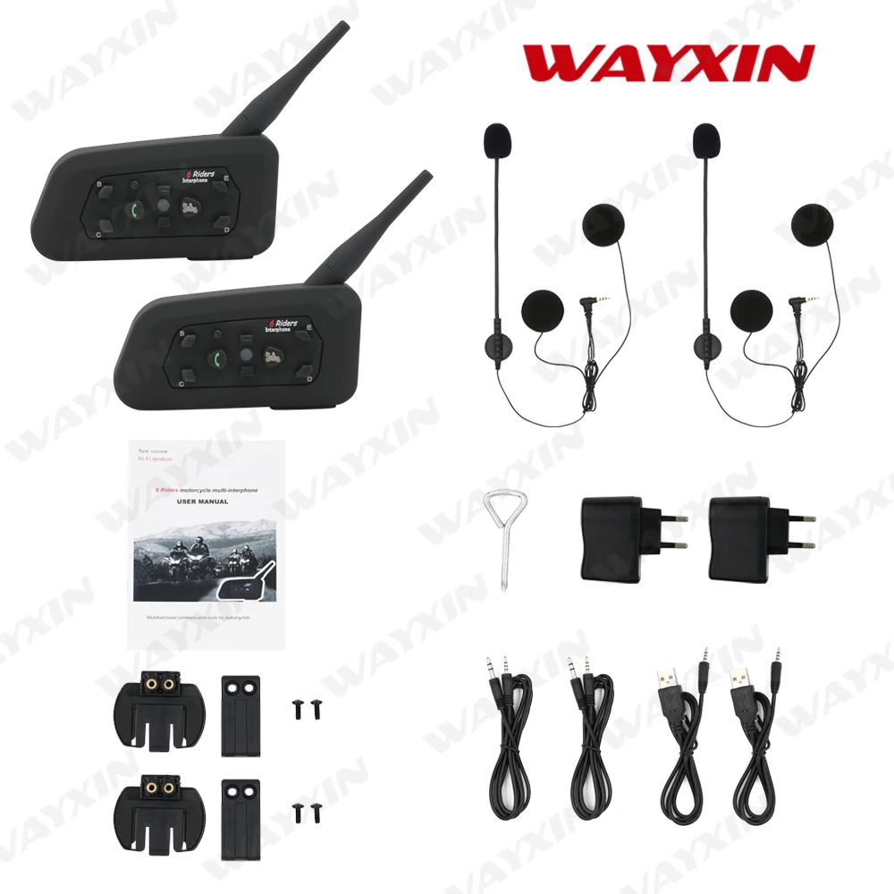 Bluetooth гарнитура Wayxin для мотоциклетного шлема R6 1200 м 2 шт.|motorcycle bluetooth helmet intercom|helmet