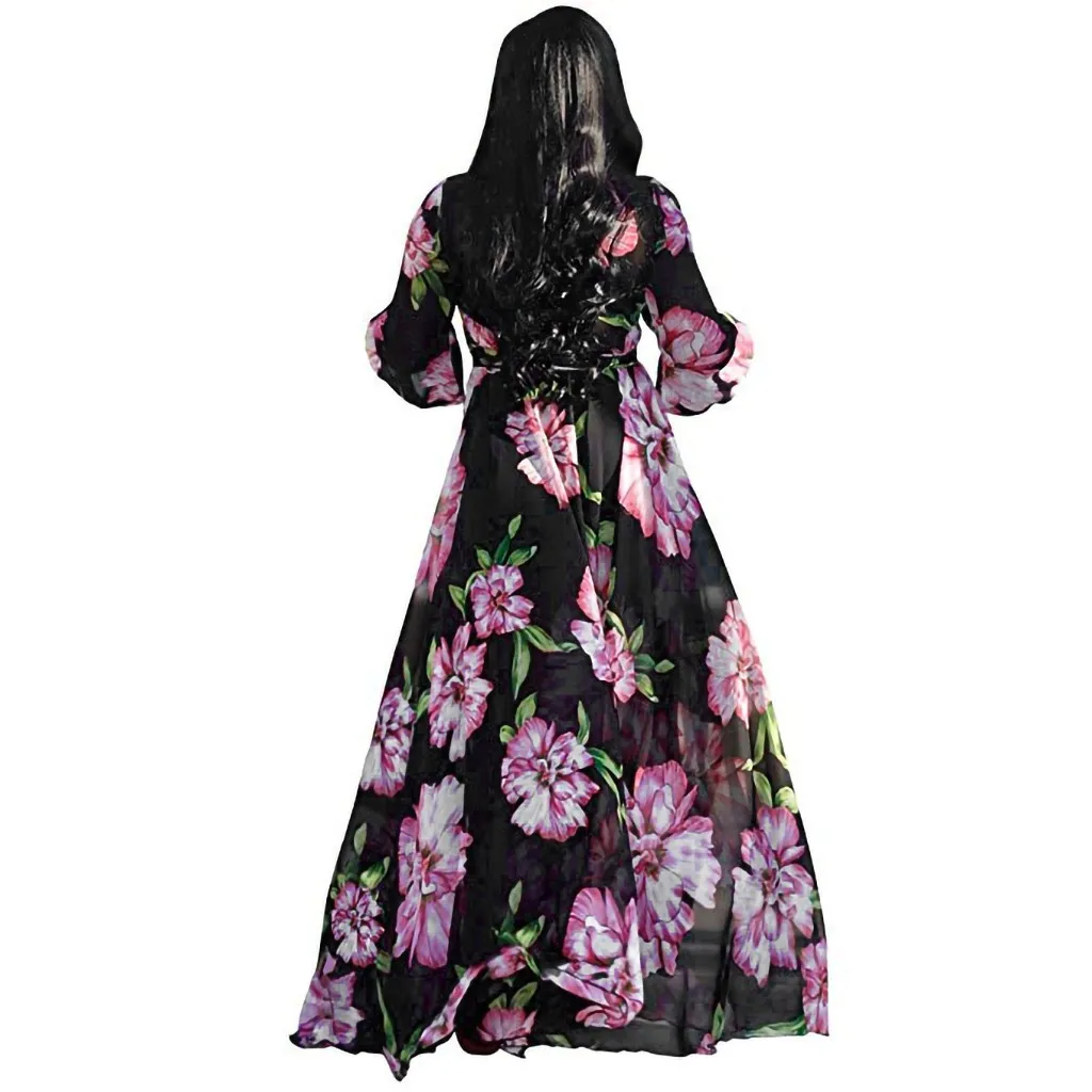 Женское платье с v-образным вырезом винтажное Шифоновое Платье макси цветочным