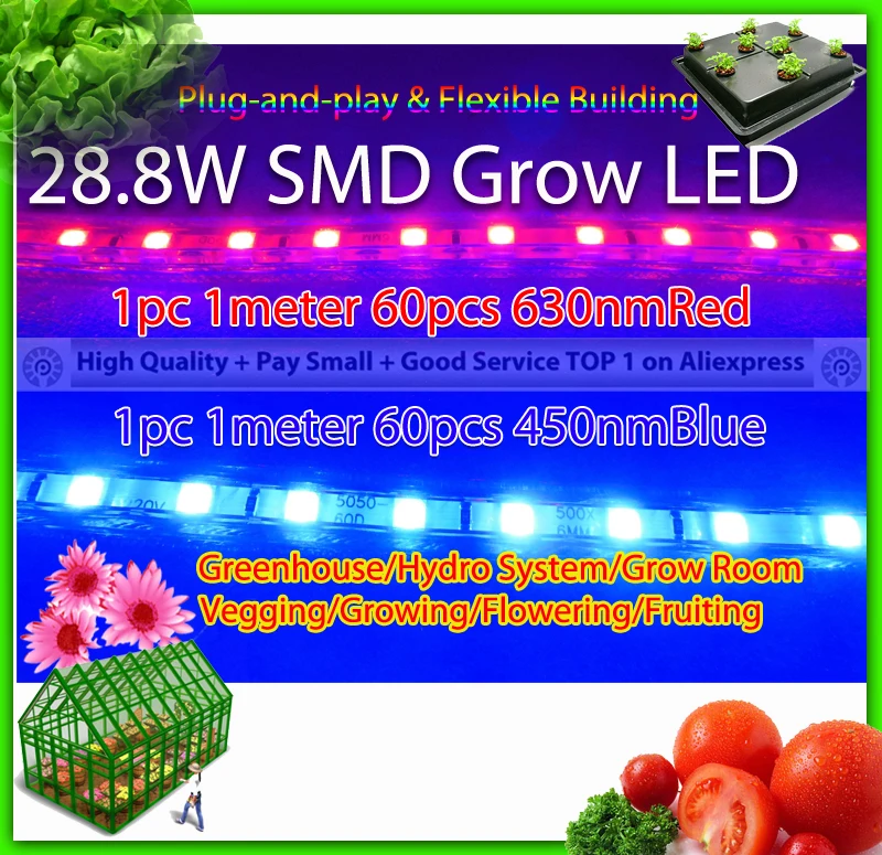 28 8 Вт 2 шт в партии 1 630nmRed + 450nmBlue SMD полоса Гибкая Светодиодная лампа для