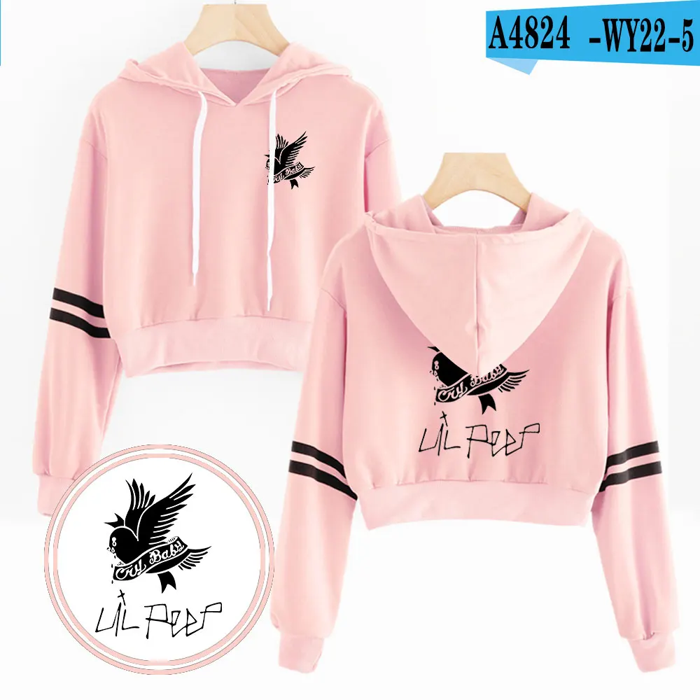 Pink Толстовки с капюшоном с открытым пупком FRDUN Tommee Lil; Удобный музыкальный стиль; Повседневная модная хипстерская толстовка; короткие толстовки; Верхняя одежда для девочек; уличная одежда - Цвет: Pink