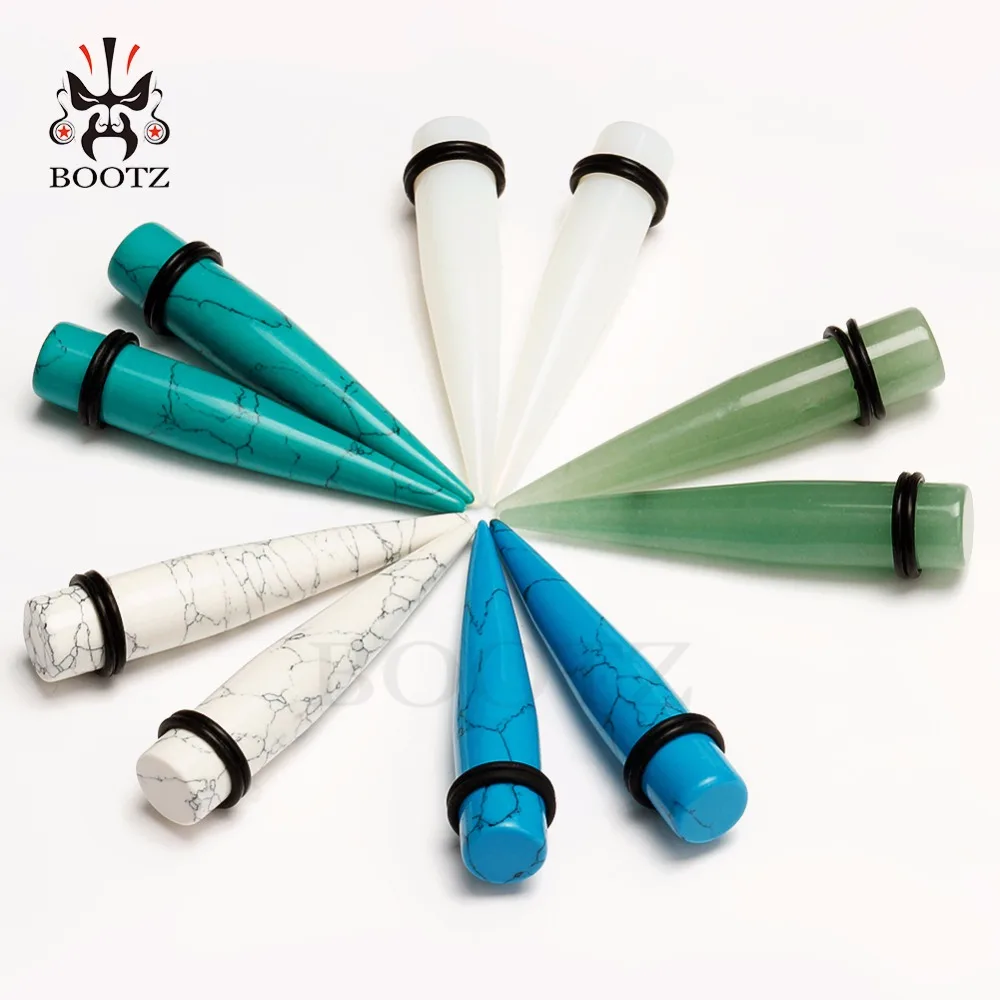 

Wholesale Price Stone Tapers Ear Gauges Piercing Tunnels Earrings Body Jewelry Stretchers Expanders 5 Colors 20PCS