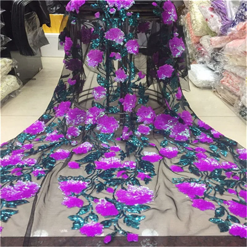 

White green Upscale Style Sequins Lace Fabric Sequined Embroidered Guipure Net Lace African Wedding Dresses Sewing Mesh Material