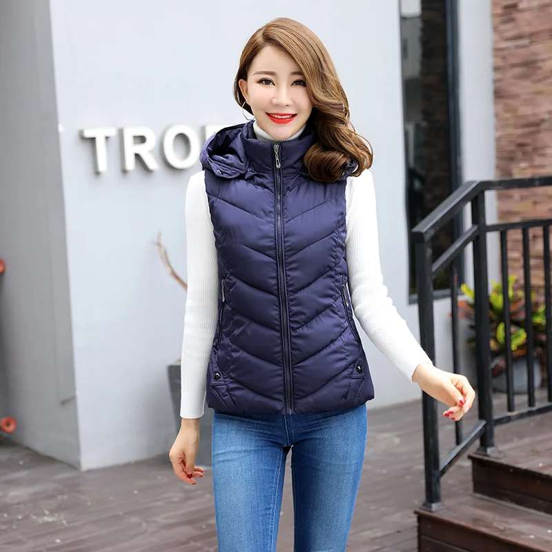 New Korean vest women autumn winter thick Removable cap Hooded plus size sleeveless coat 4XL | Женская одежда