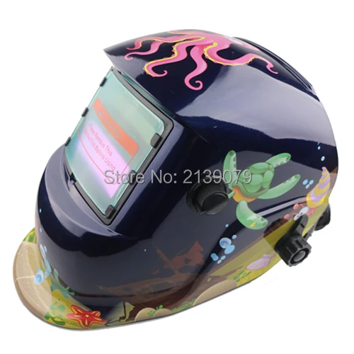 Сварочная маска на солнечных батареях с мультипликационным рисунком авто