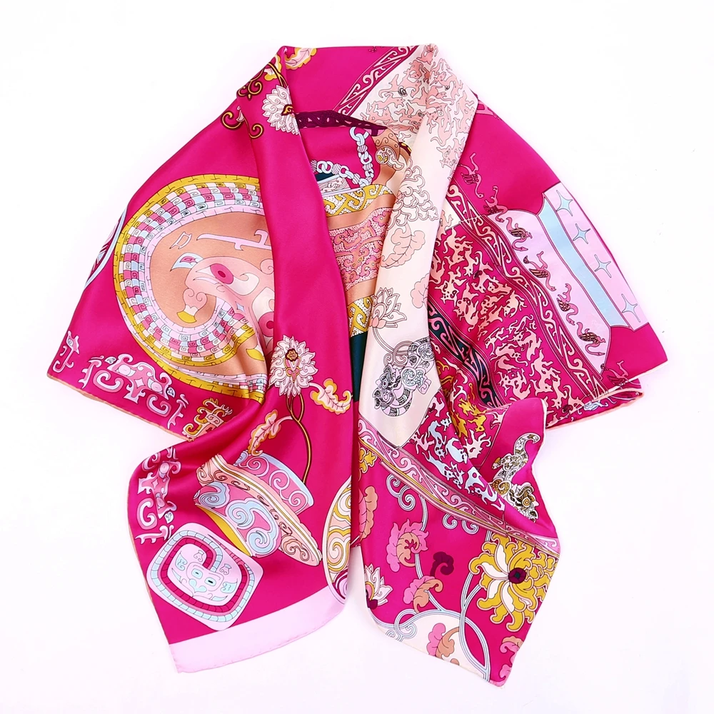 

Women 100% Silk Scarf Shawl Soft Smoonth Luxury Square Silk Scarves Wraps Foulard 88*88cm
