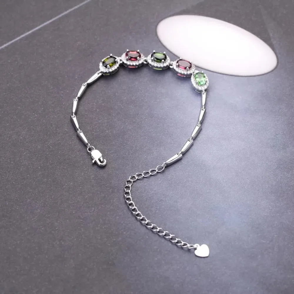 

gemstone fine jewelry factory 2019 new-designed trendy 925 sterling silver natural colorful tourmaline bracelet for female