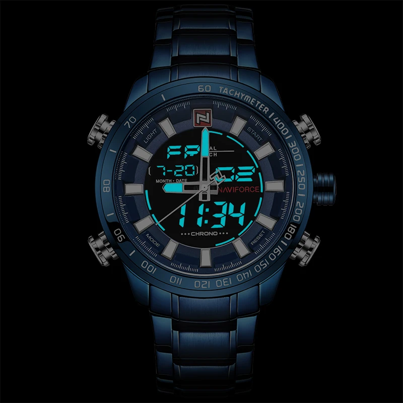 Топ люксовый бренд NAVIFORCE мужские модные спортивные часы полностью Стальные