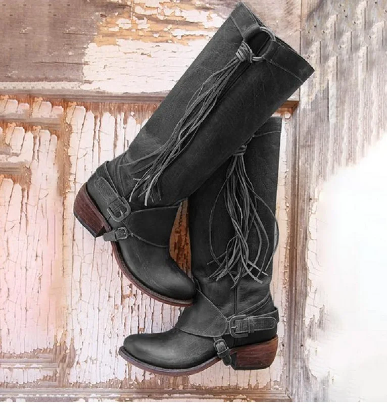 Zapatos mujer Зимняя обувь Женские высокие сапоги до колена Туфли из искусственной