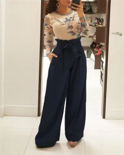 

Women's OL Office Loose Stretch High Waist Wide Leg Long Pants Palazzo Trousers