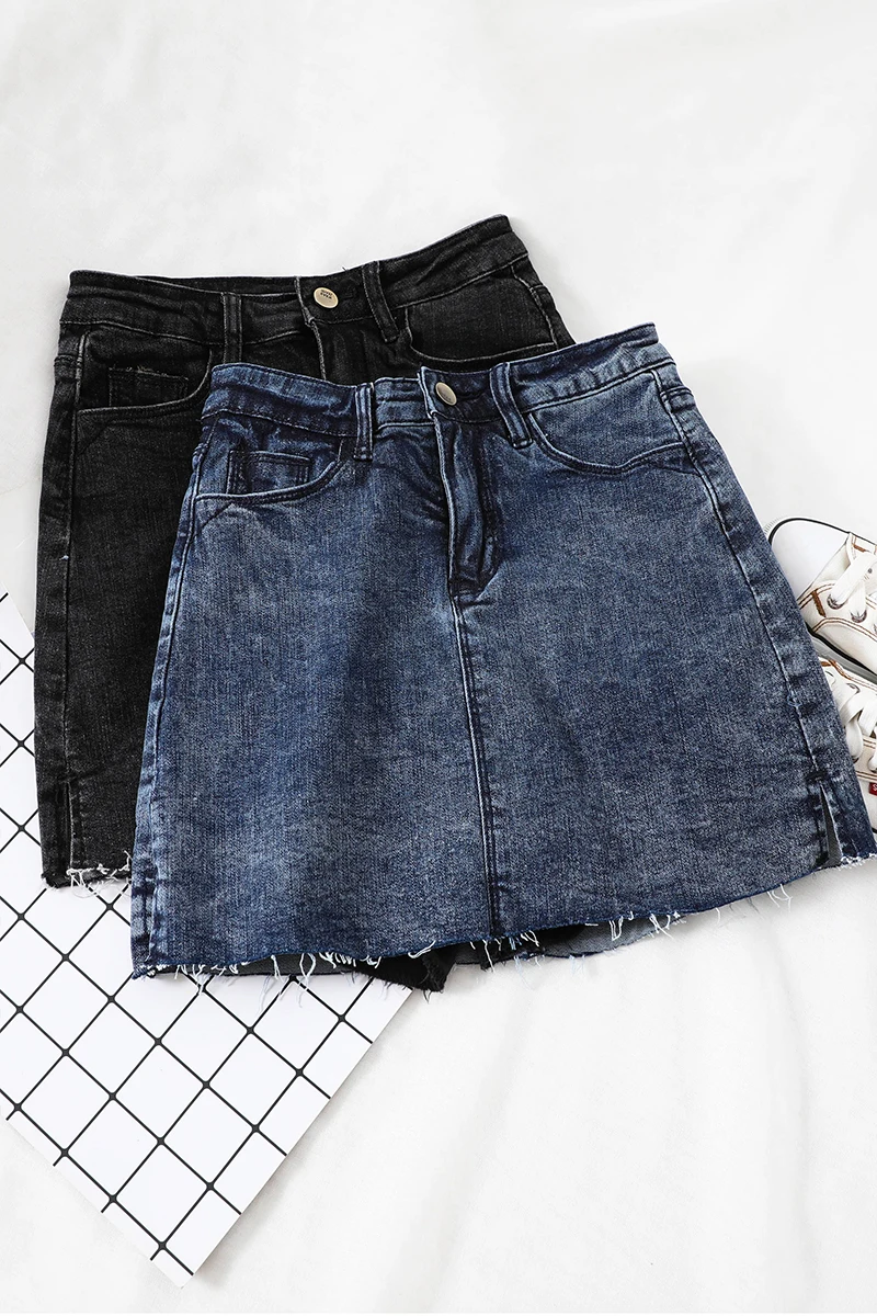 Женская джинсовая юбка простая с высокой талией и окантовкой G759 2019 | одежда