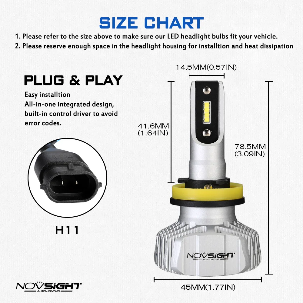 NOVSIGHT мини лампочки с ампулой led h7 h4 для автомобиля фар супер белый H1 H3 H8 H11 9005 HB3 9006 HB4 10000LM Автомобильный свет 12В, производство Китай