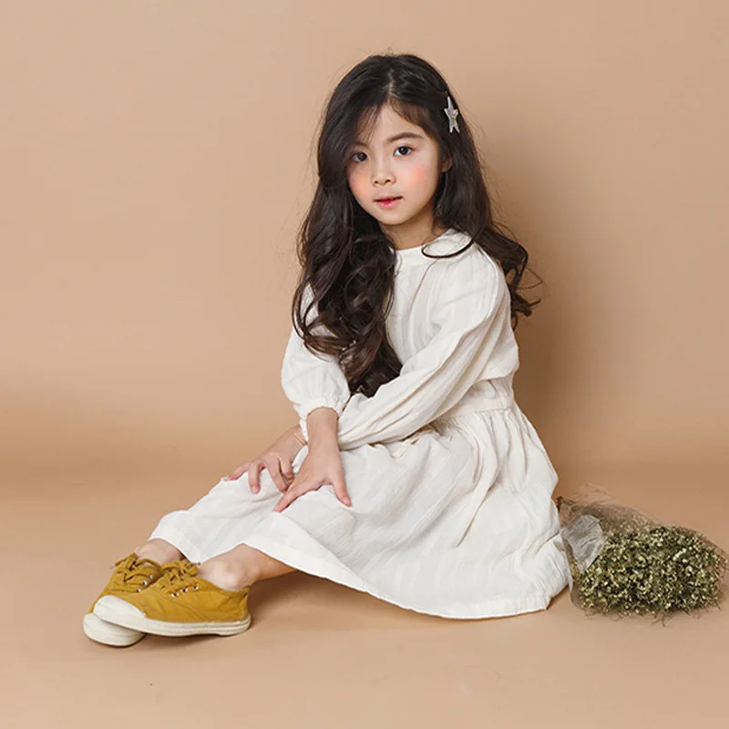 Осеннее платье для маленьких девочек 2019 хлопковое льняное длинное подростков