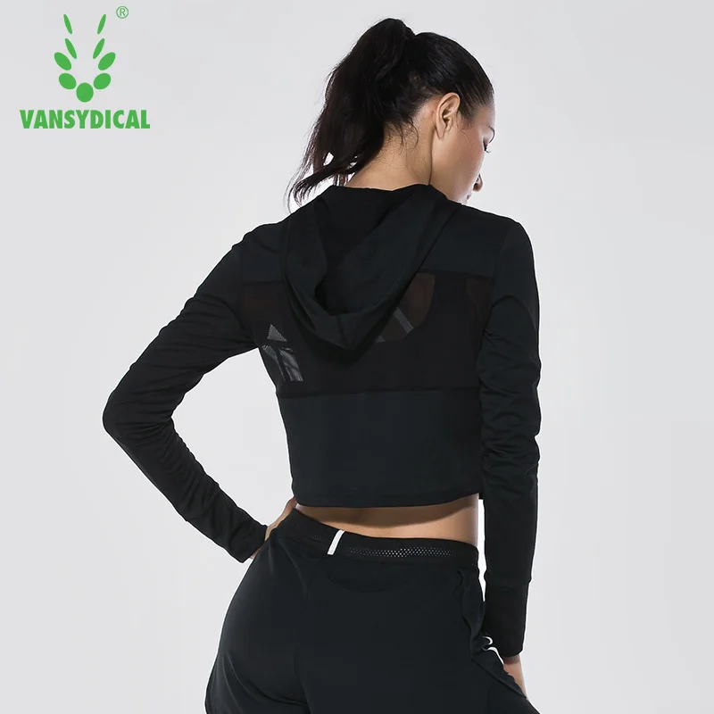 Vansydical женская рубашка для бега куртка йоги спортивная с капюшоном фитнеса