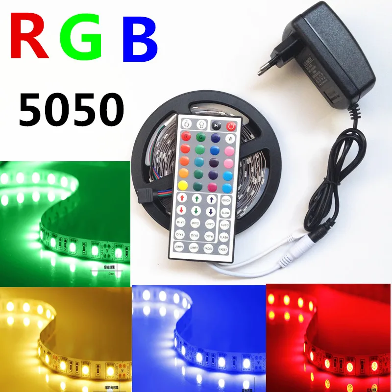 

5M SMD RGB 5050 tape light Waterproof 150 LED Strip Light 44 Key Remote controller / dc 12V Power adapter EU/US led strip kit