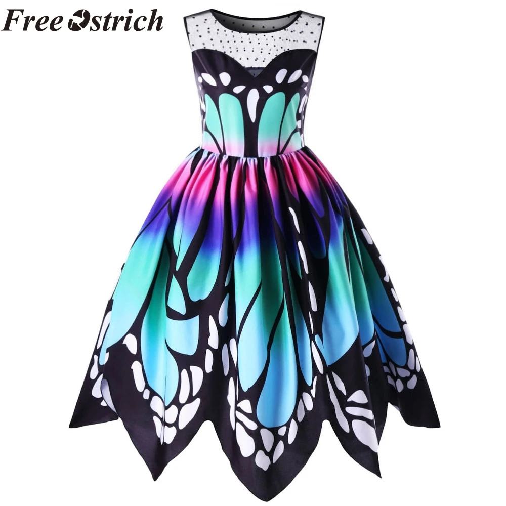 Бесплатная страусиное женское вечернее платье без рукавов с принтом бабочки