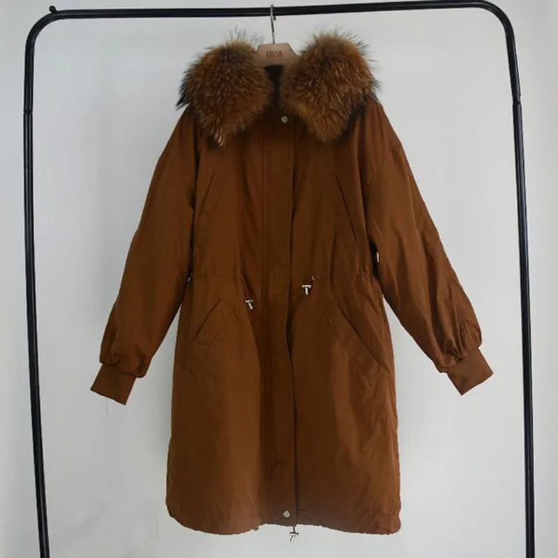 Большой натуральным мехом енота 2018 Одежда высшего качества зимняя куртка Для