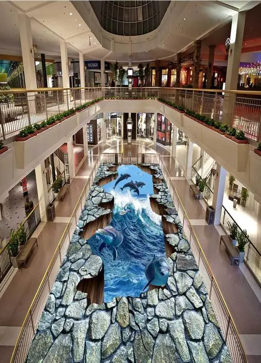 Самоклеющиеся обои 3D полы морской мир с дельфинами стереоскопические FloorTtiles