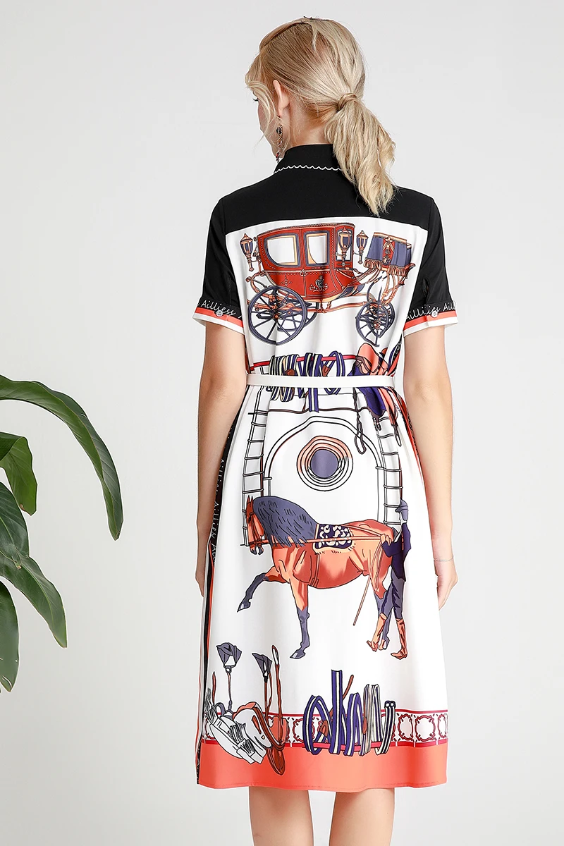 

MIUXIMAO 2019 Fashion Runway Design Fall Casual Dress Women's Short Luxury Flower Vintage Dress Women vestido With Belt