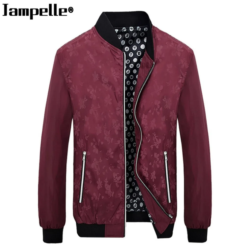 Jampelle Для мужчин весна повседневные куртки Стенд воротник Slim Fit темно с цветочным