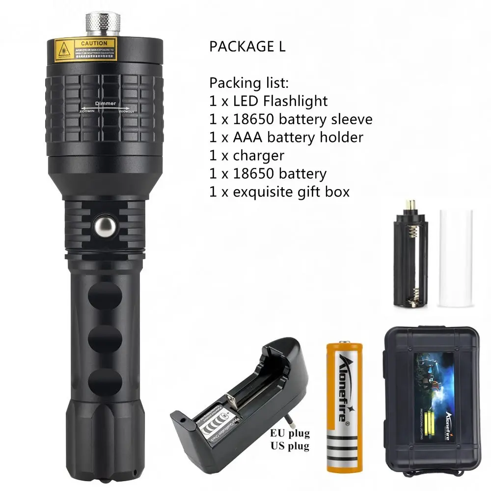 PACKAGE L AloneFire 08-1 фонарик и зеленый лазер zoomble высокой мощности тактический охотничий светодиодный фонарь лазерный указатель - Испускаемый цвет: PACKAGE L