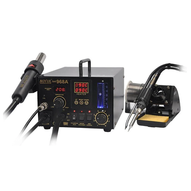 

Free Shipping AOYUE 968A+ SMD soldering station Hot Air Gun Solder Iron Smoke Absorber 3 in 1 dual digital display