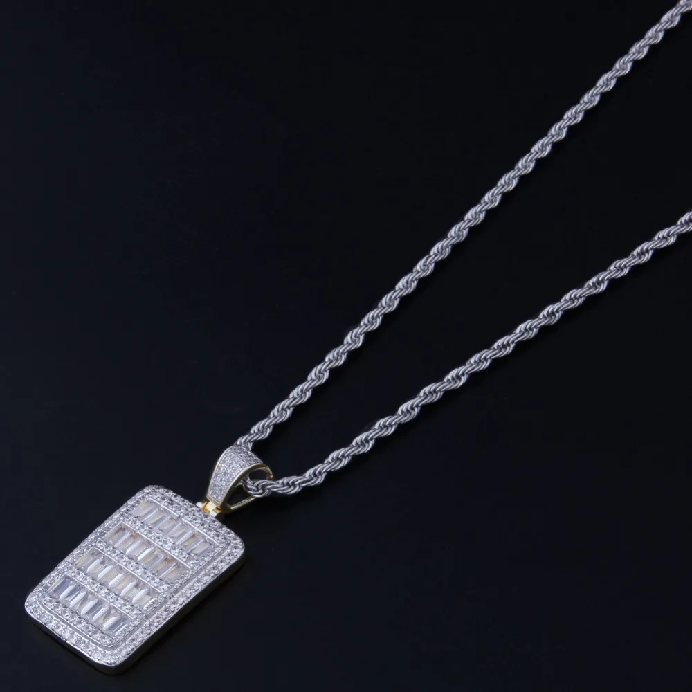 Хип-хоп AAA CZ камни вымощенные Bling лед из белого золота Геометрические Квадратные Подвески кулон с биркой для собак для мужчин рэппер ювелирные изделия подарок