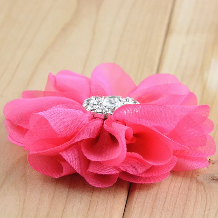 30pcs/lot 3'' multilayer Ballerina Chiffon Flowers with Rhinestone Buttons flower accessories for hair band Bow Clip FH09 |